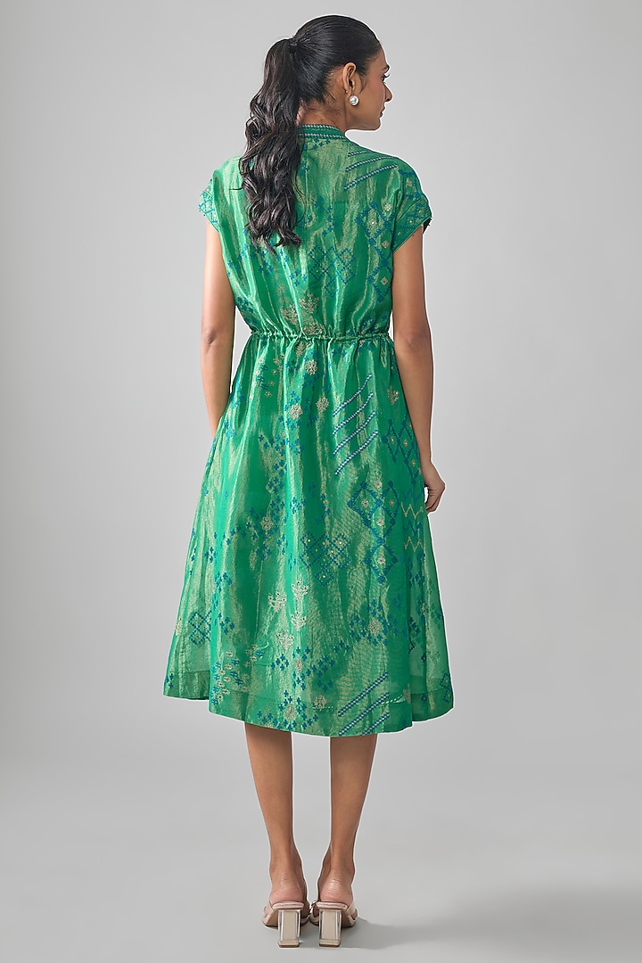 Bottle Green Mal Tissue Embroidered Midi Vacation Shirt Dress by SHRADDHA RAMBHIA at Pernia's Pop Up Shop