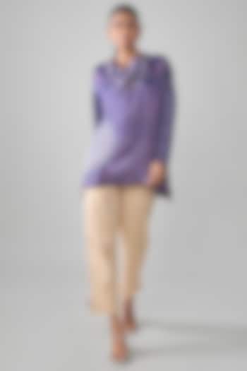 Purple Satin Raw Silk Shibori Printed Straight Short Kurta by SHRADDHA RAMBHIA at Pernia's Pop Up Shop