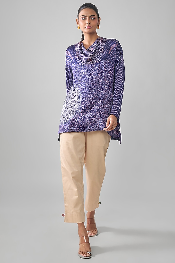 Purple Satin Raw Silk Shibori Printed Straight Short Kurta by SHRADDHA RAMBHIA at Pernia's Pop Up Shop