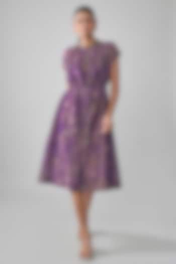 Purple Mal Tissue Embroidered Midi Vacation Shirt Dress by SHRADDHA RAMBHIA at Pernia's Pop Up Shop