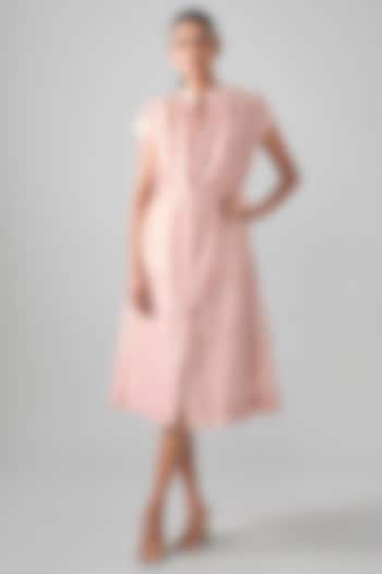 Blush Pink Mal Tissue Embroidered Midi Vacation Shirt Dress by SHRADDHA RAMBHIA at Pernia's Pop Up Shop