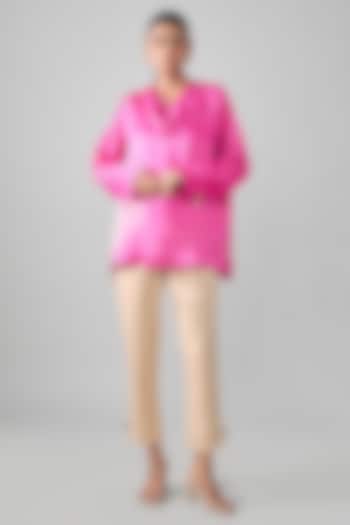 Rani Pink Gajji Shibori Printed Straight Short Kurta by SHRADDHA RAMBHIA at Pernia's Pop Up Shop