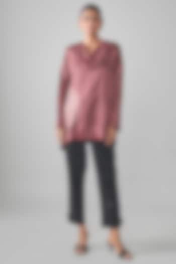 Wine Satin Raw Silk Shibori Printed Straight Short Kurta by SHRADDHA RAMBHIA at Pernia's Pop Up Shop