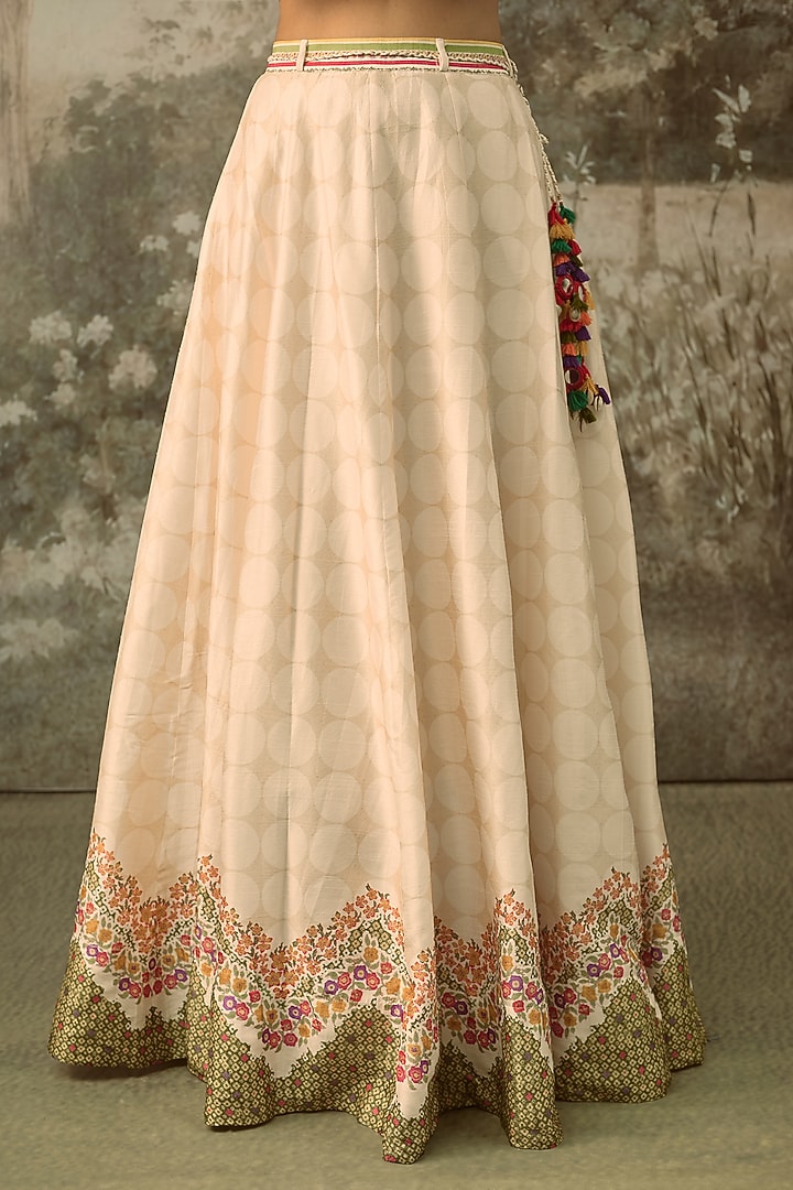 Ivory Vegan Slub Silk Embroidered Wedding Lehenga Set by SHRADDHA RAMBHIA at Pernia's Pop Up Shop