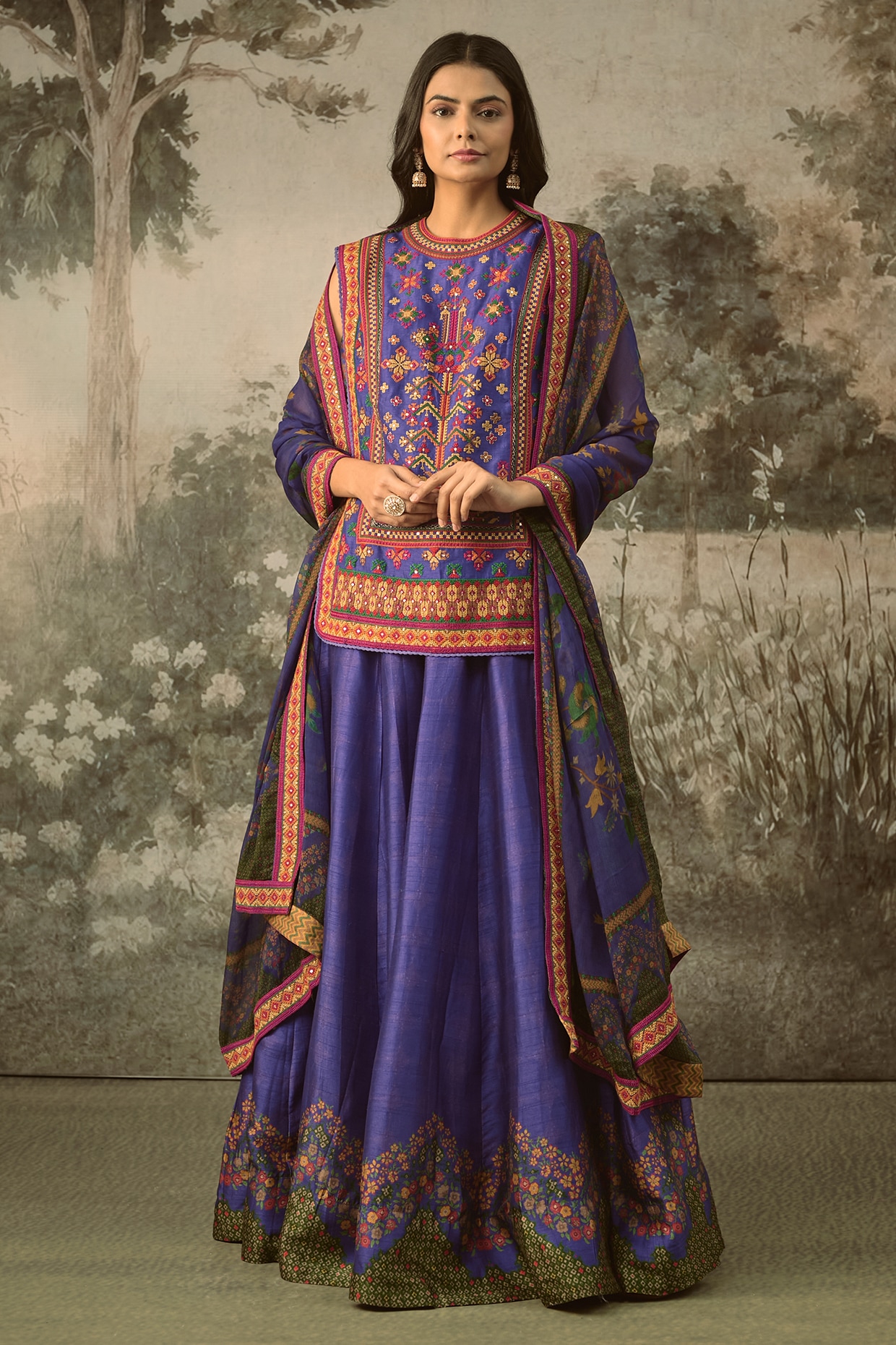 SHRADDHA RAMBHIA Purple Vegan Slub Silk Embroidered Lehenga Set