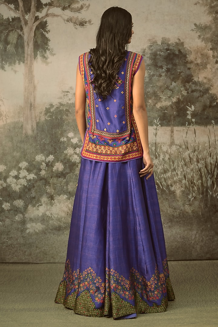 Purple Vegan Slub Silk Embroidered Wedding Lehenga Set by SHRADDHA RAMBHIA at Pernia's Pop Up Shop