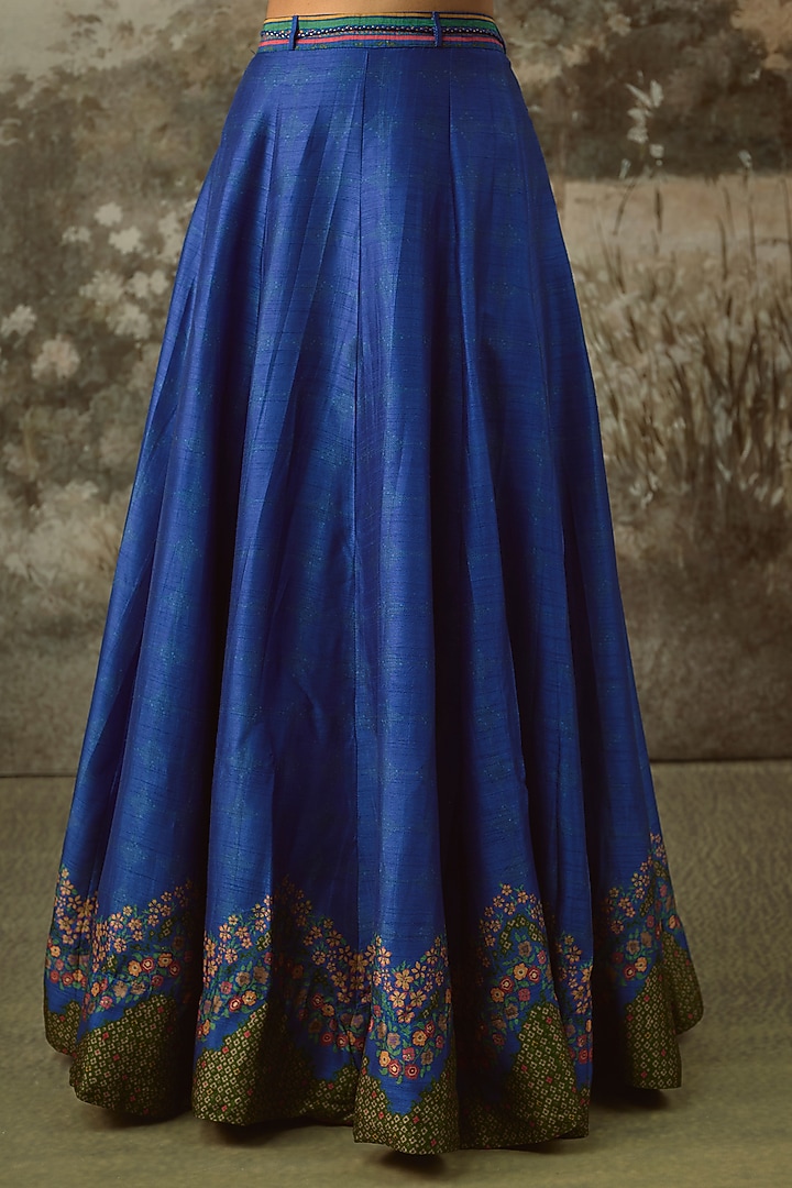 Vibrant Blue Vegan Slub Silk Embroidered Wedding Lehenga Set by SHRADDHA RAMBHIA at Pernia's Pop Up Shop