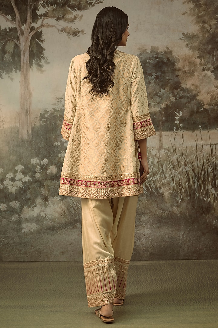 Ivory Fine Chanderi Banarasi Marodi Embroidered Kurta Set by SHRADDHA RAMBHIA at Pernia's Pop Up Shop