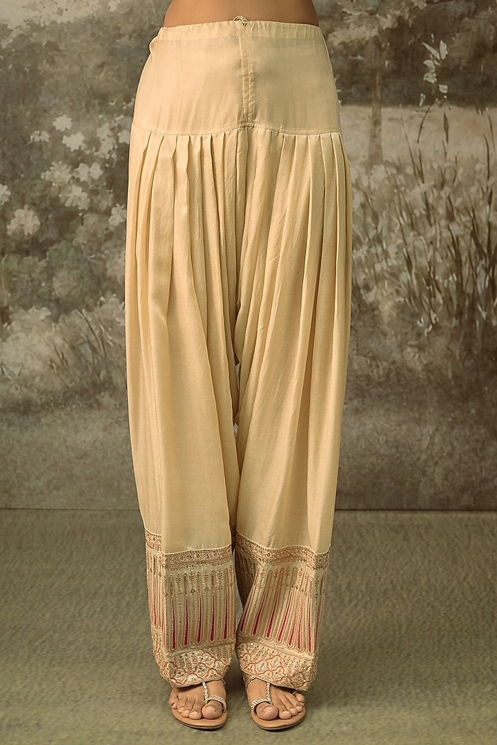 Ivory Fine Chanderi Banarasi Marodi Embroidered Kurta Set by SHRADDHA RAMBHIA at Pernia's Pop Up Shop