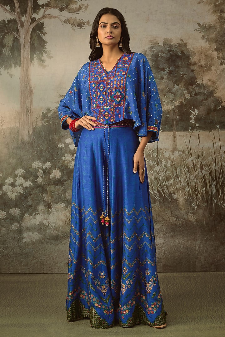Vibrant Blue Vegan Slub Silk Palazzo Set by SHRADDHA RAMBHIA at Pernia's Pop Up Shop
