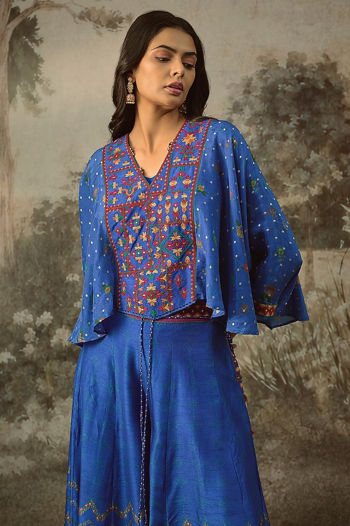 Vibrant Blue Vegan Slub Silk Palazzo Set by SHRADDHA RAMBHIA at Pernia's Pop Up Shop