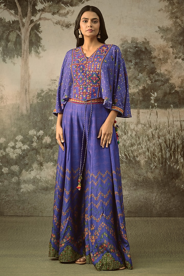 Purple Vegan Slub Silk Palazzo Set by SHRADDHA RAMBHIA at Pernia's Pop Up Shop
