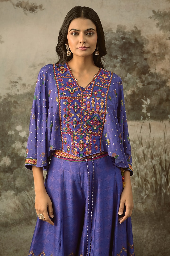 Purple Vegan Slub Silk Palazzo Set by SHRADDHA RAMBHIA at Pernia's Pop Up Shop