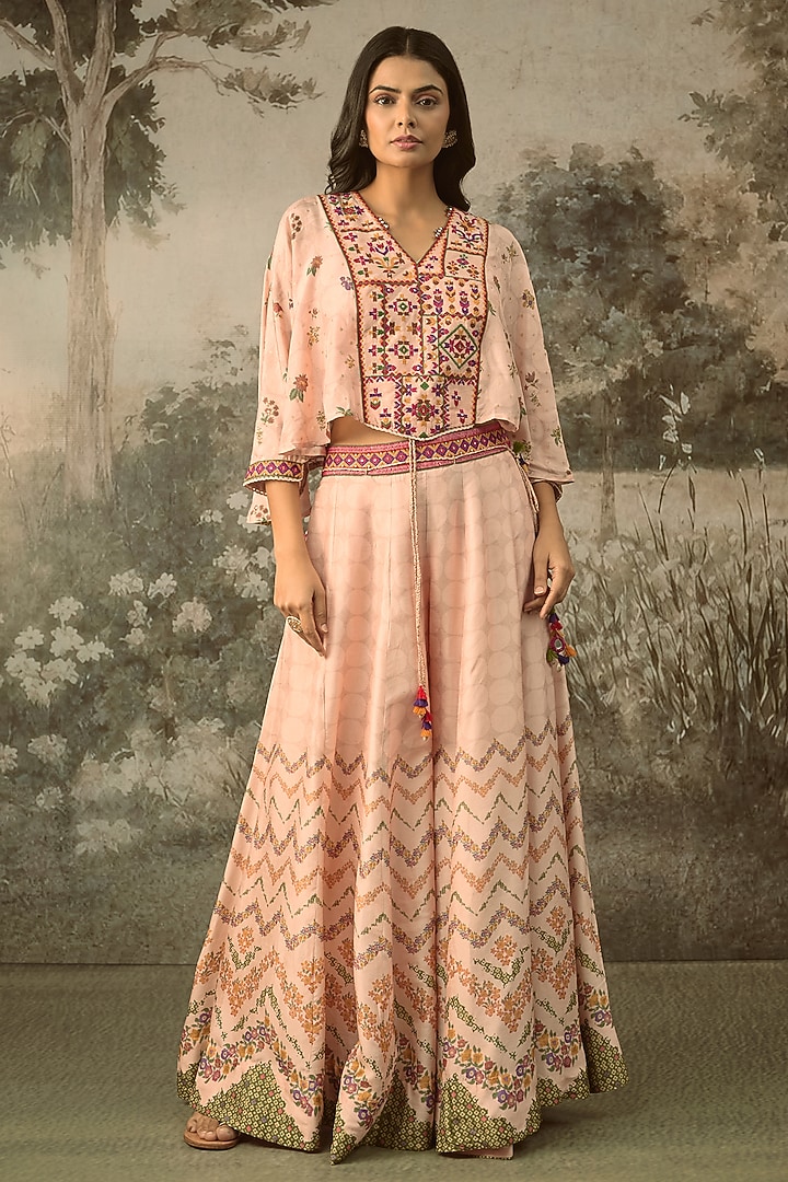 Blush Pink Vegan Slub Silk Palazzo Set by SHRADDHA RAMBHIA at Pernia's Pop Up Shop