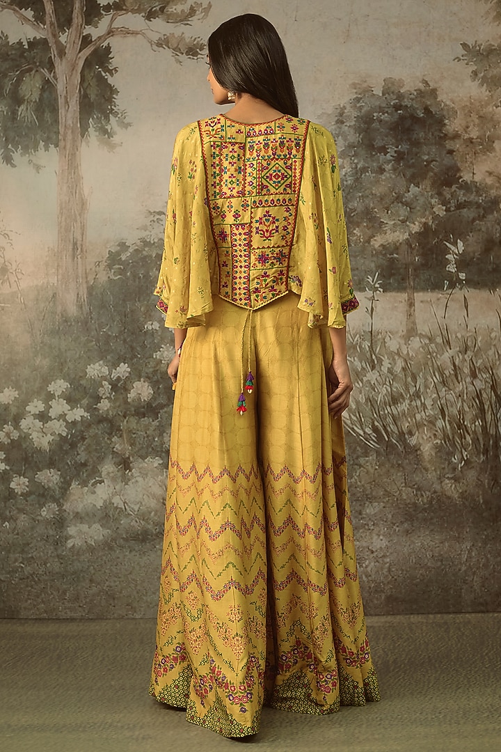 Mustard Vegan Slub Silk Palazzo Set by SHRADDHA RAMBHIA at Pernia's Pop Up Shop