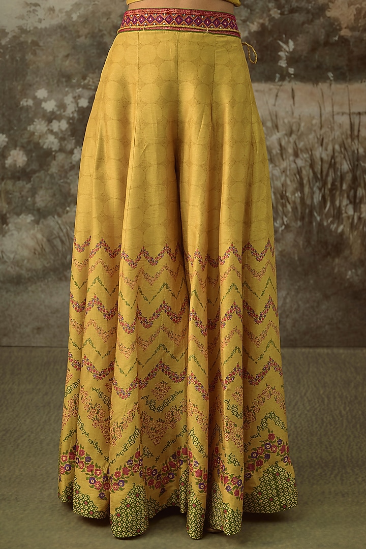 Mustard Vegan Slub Silk Palazzo Set by SHRADDHA RAMBHIA at Pernia's Pop Up Shop