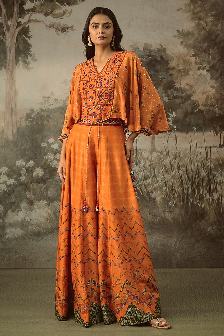 Orange Vegan Slub Silk Palazzo Set by SHRADDHA RAMBHIA at Pernia's Pop Up Shop