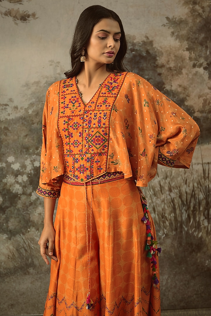 Orange Vegan Slub Silk Palazzo Set by SHRADDHA RAMBHIA at Pernia's Pop Up Shop