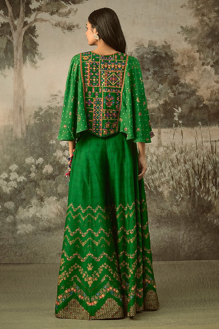 Bottle Green Vegan Slub Silk Palazzo Set by SHRADDHA RAMBHIA at Pernia's Pop Up Shop