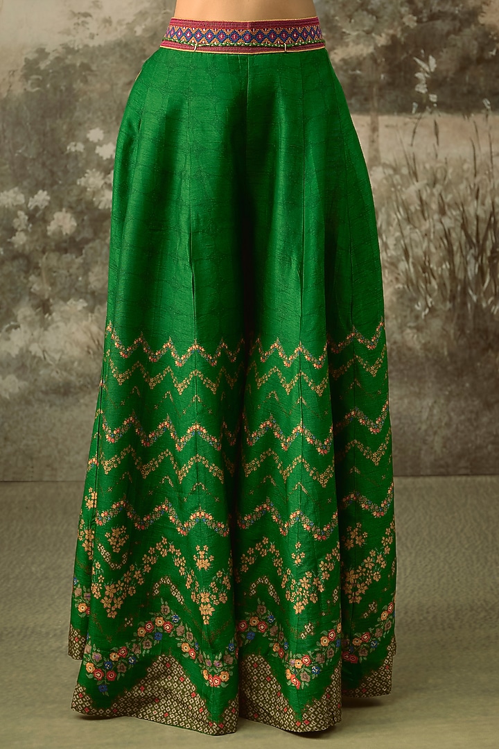 Bottle Green Vegan Slub Silk Palazzo Set by SHRADDHA RAMBHIA at Pernia's Pop Up Shop