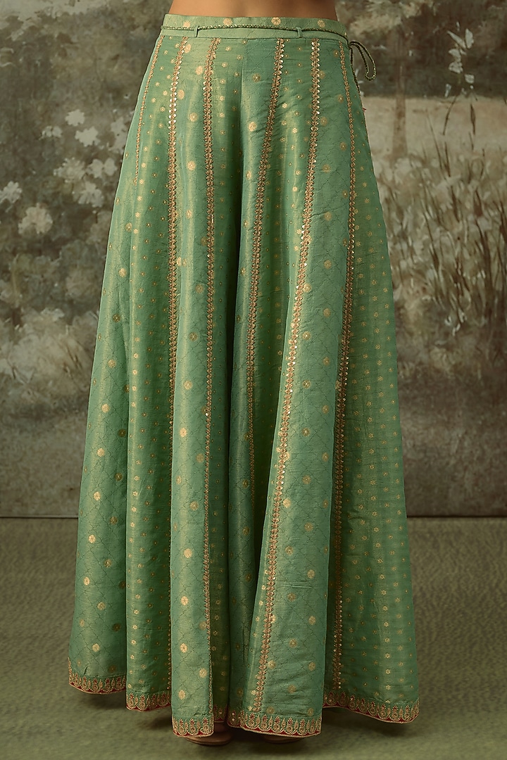 Duck-Egg Blue Fine Chanderi Tissue Embroidered Short Kurta Set by SHRADDHA RAMBHIA at Pernia's Pop Up Shop