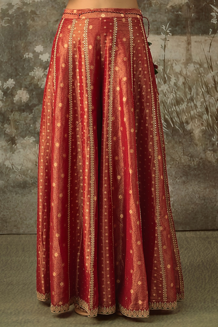 Red Fine Chanderi Tissue Embroidered Short Kurta Set by SHRADDHA RAMBHIA at Pernia's Pop Up Shop
