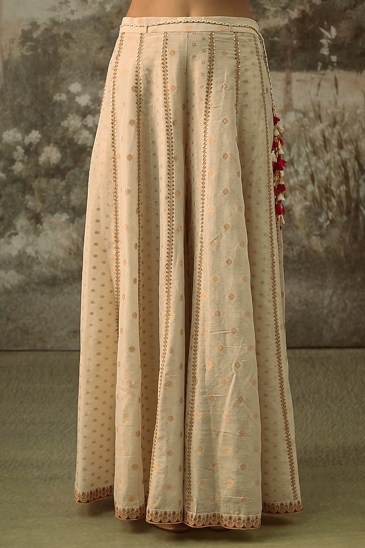 Ivory Fine Chanderi Tissue Embroidered Short Kurta Set by SHRADDHA RAMBHIA at Pernia's Pop Up Shop
