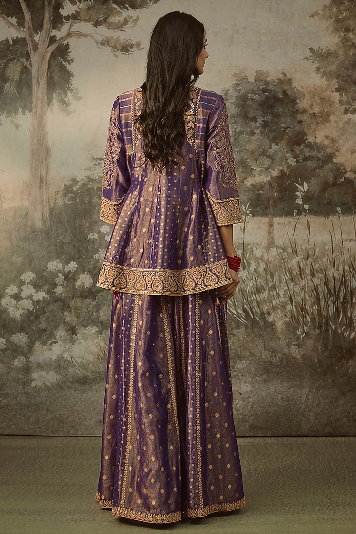 Purple Fine Chanderi Tissue Embroidered Short Kurta Set by SHRADDHA RAMBHIA at Pernia's Pop Up Shop