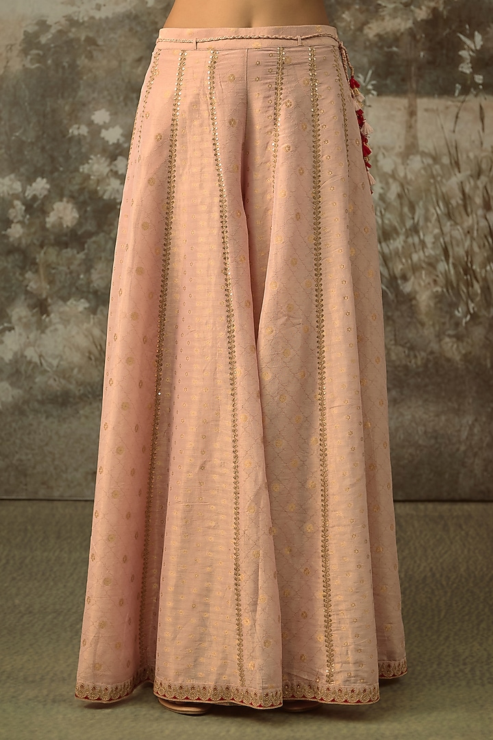 Blush Pink Fine Chanderi Tissue Embroidered Short Kurta Set by SHRADDHA RAMBHIA at Pernia's Pop Up Shop