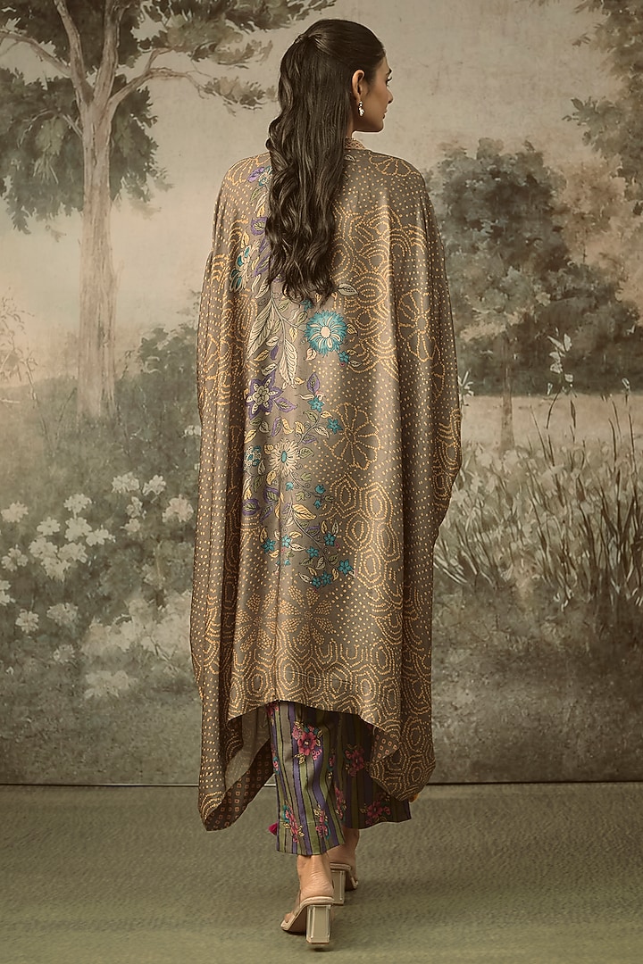 Grey Modal Satin Striped Draped Kaftan Set by SHRADDHA RAMBHIA at Pernia's Pop Up Shop