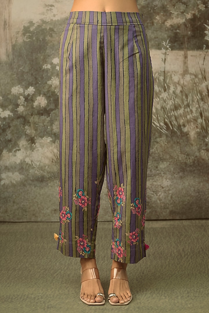 Grey Modal Satin Striped Draped Kaftan Set by SHRADDHA RAMBHIA at Pernia's Pop Up Shop