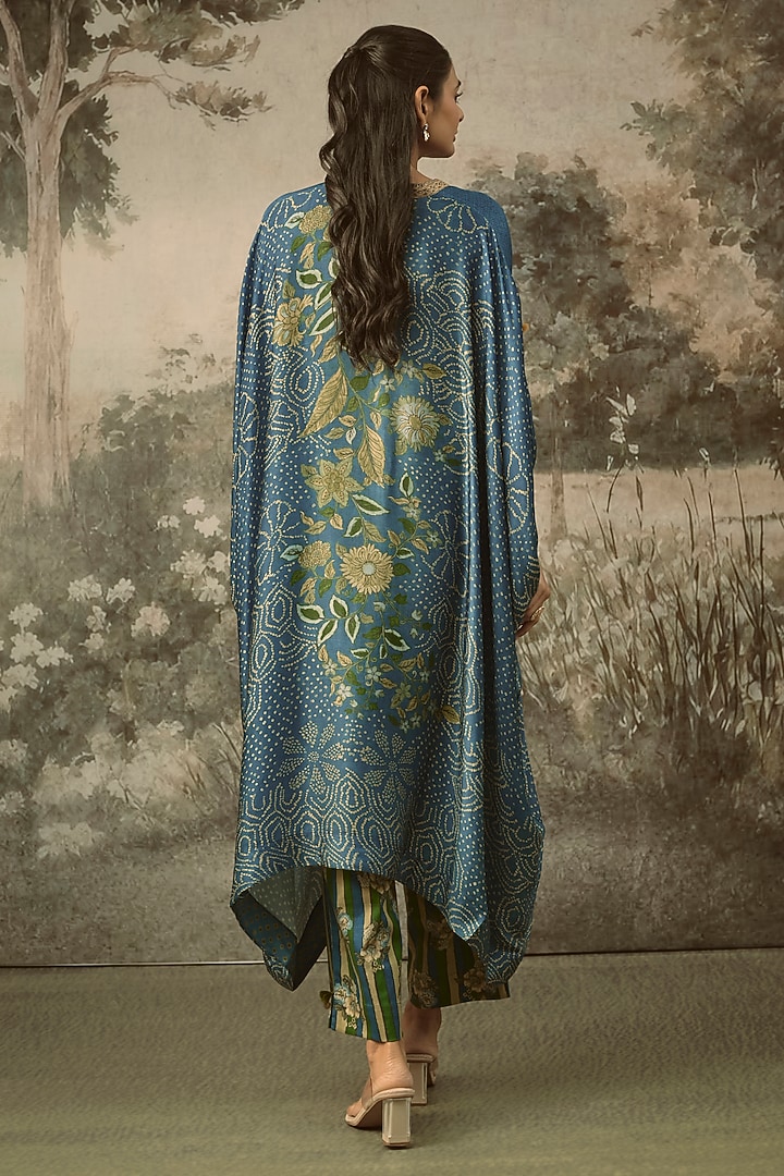 Blue Modal Satin Striped Draped Kaftan Set by SHRADDHA RAMBHIA at Pernia's Pop Up Shop