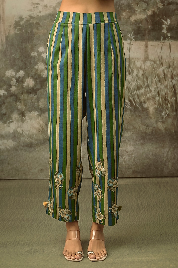 Blue Modal Satin Striped Draped Kaftan Set by SHRADDHA RAMBHIA at Pernia's Pop Up Shop