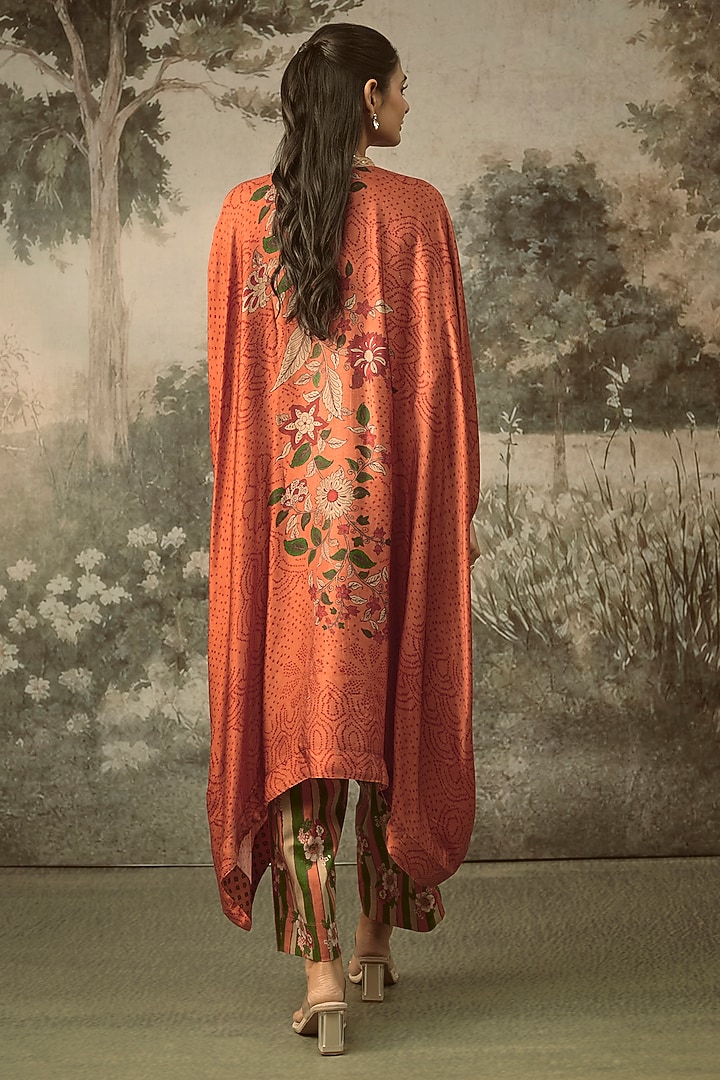 Orange Modal Satin Striped Draped Kaftan Set by SHRADDHA RAMBHIA at Pernia's Pop Up Shop