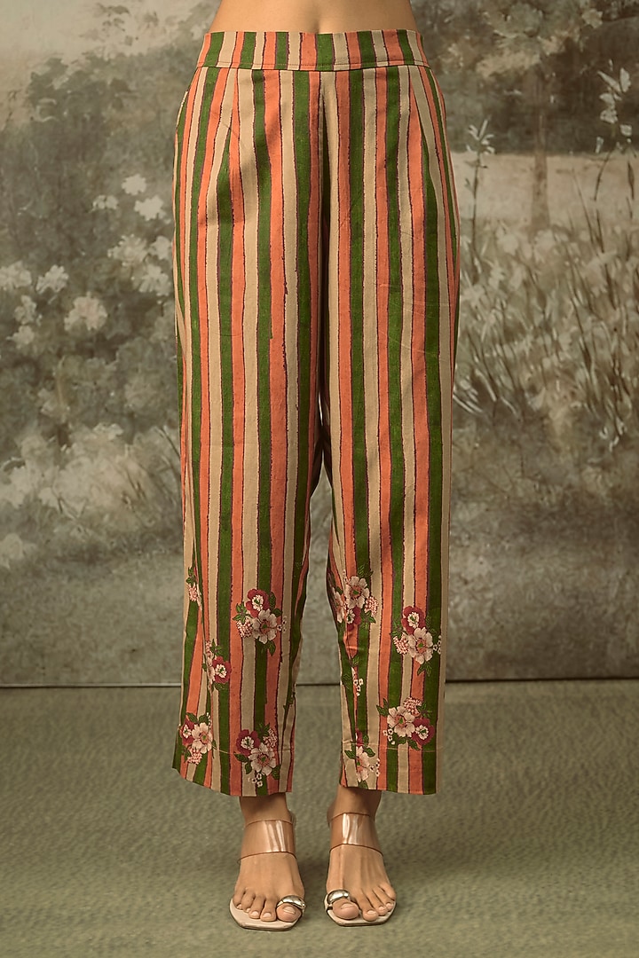 Orange Modal Satin Striped Draped Kaftan Set by SHRADDHA RAMBHIA at Pernia's Pop Up Shop