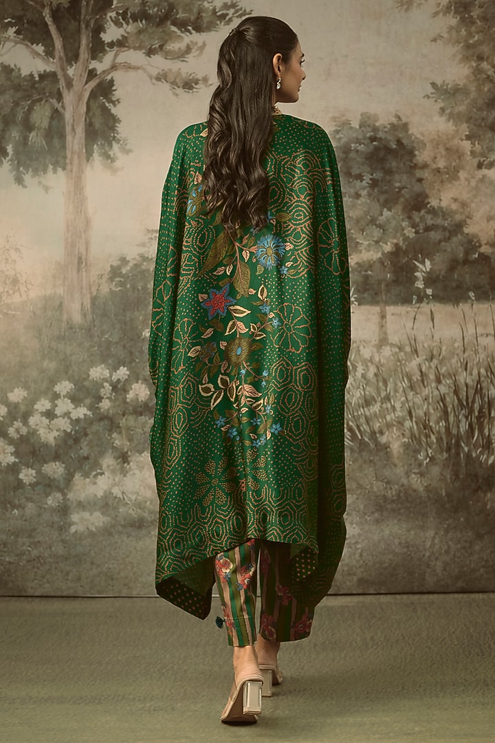 Bottle Green Modal Satin Striped Draped Kaftan Set by SHRADDHA RAMBHIA at Pernia's Pop Up Shop