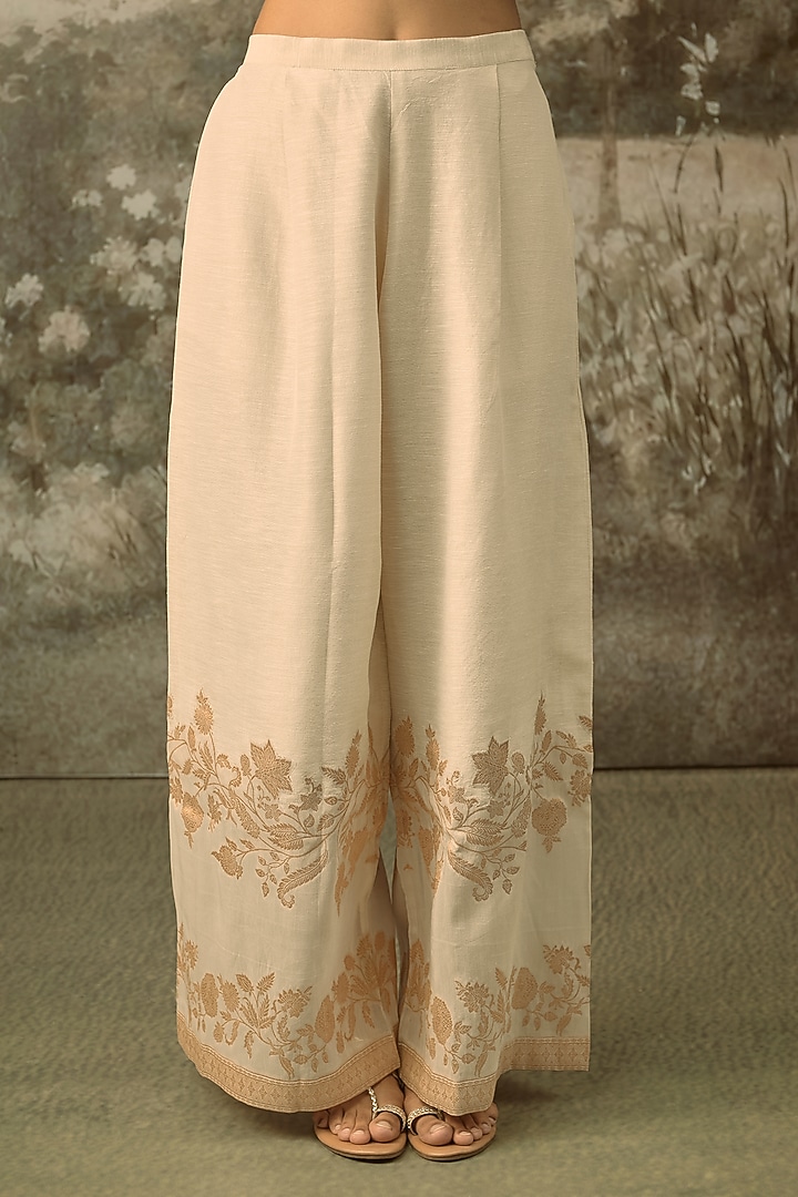 Ivory Fine Chanderi Tissue Floral Embroidered Co-Ord Set by SHRADDHA RAMBHIA at Pernia's Pop Up Shop