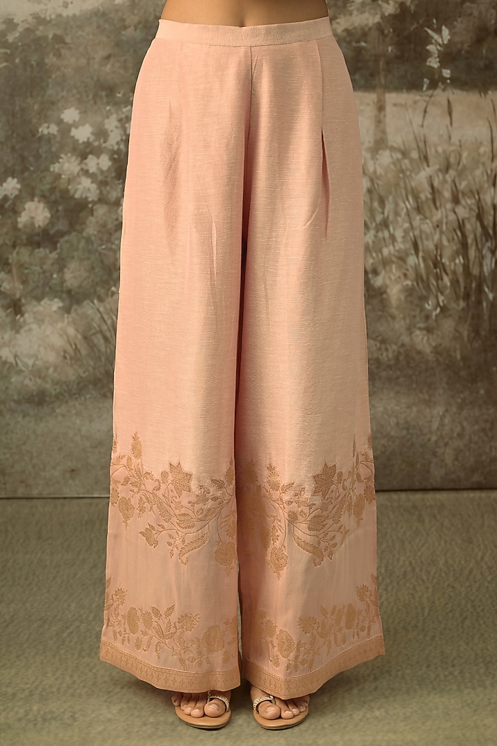 Pink Fine Chanderi Tissue Floral Embroidered Co-Ord Set by SHRADDHA RAMBHIA at Pernia's Pop Up Shop