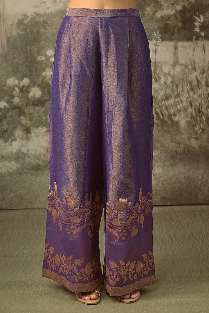 Purple Fine Chanderi Tissue Floral Embroidered Co-Ord Set by SHRADDHA RAMBHIA at Pernia's Pop Up Shop