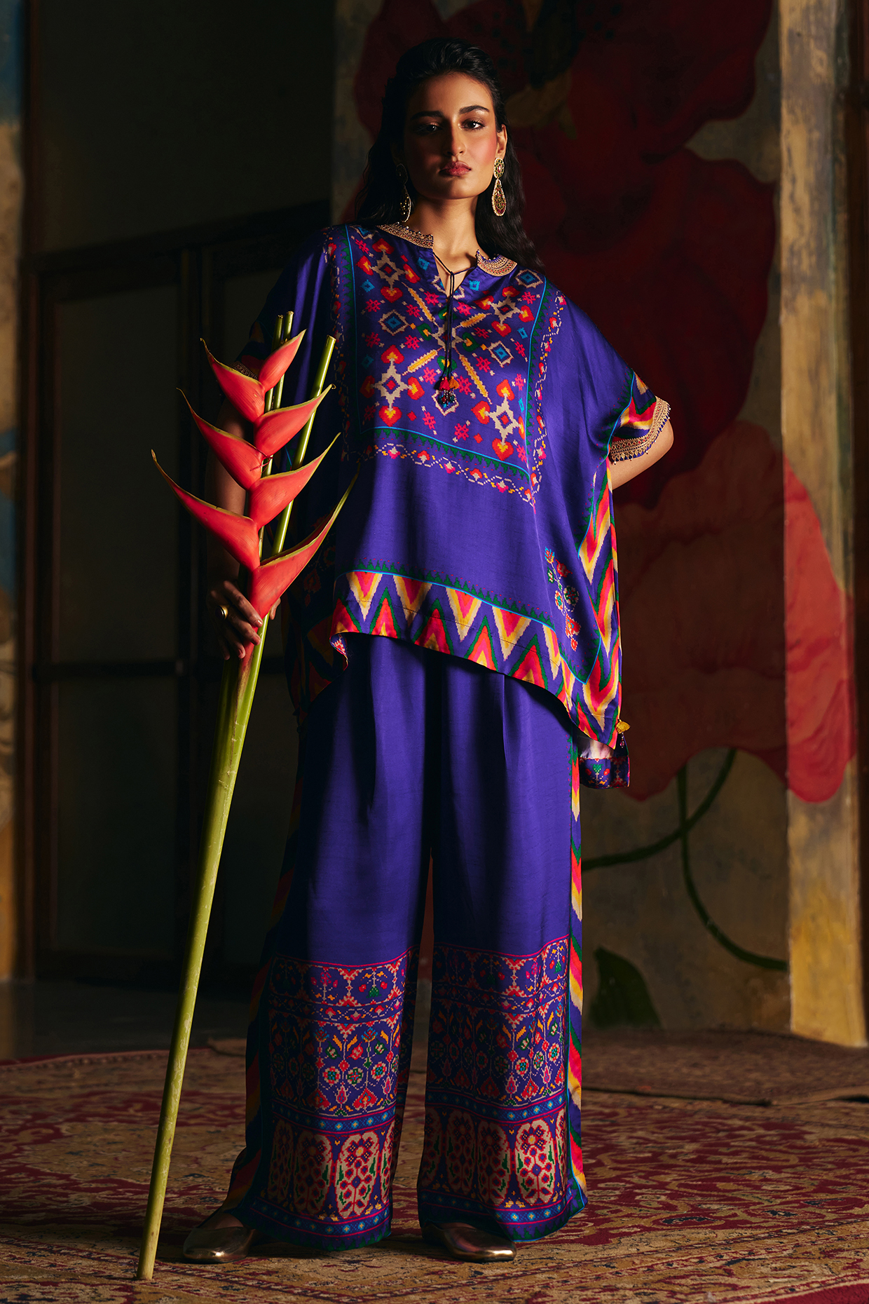 SHRADDHA RAMBHIA Purple Vegan Satin Raw Silk Patola Printed Co-Ord Set