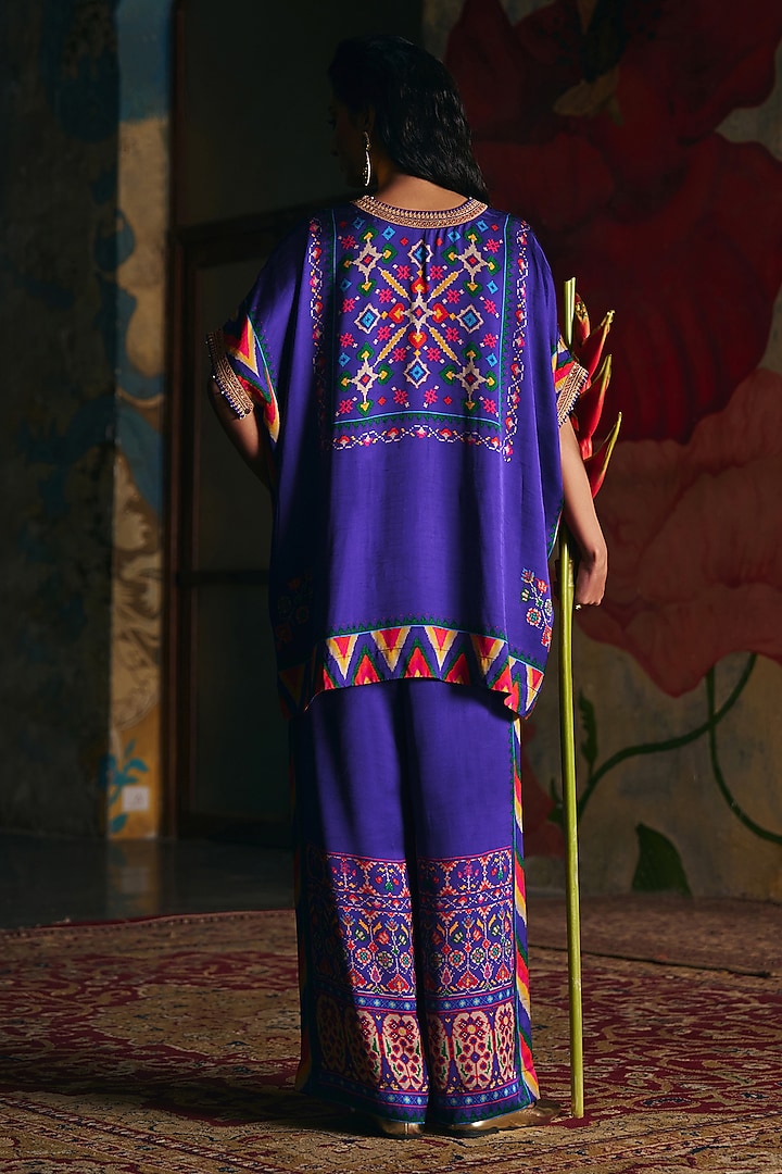 Purple Vegan Satin Raw Silk Patola Printed Co-Ord Set by SHRADDHA RAMBHIA at Pernia's Pop Up Shop