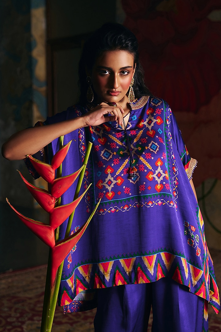 Purple Vegan Satin Raw Silk Patola Printed Co-Ord Set by SHRADDHA RAMBHIA at Pernia's Pop Up Shop