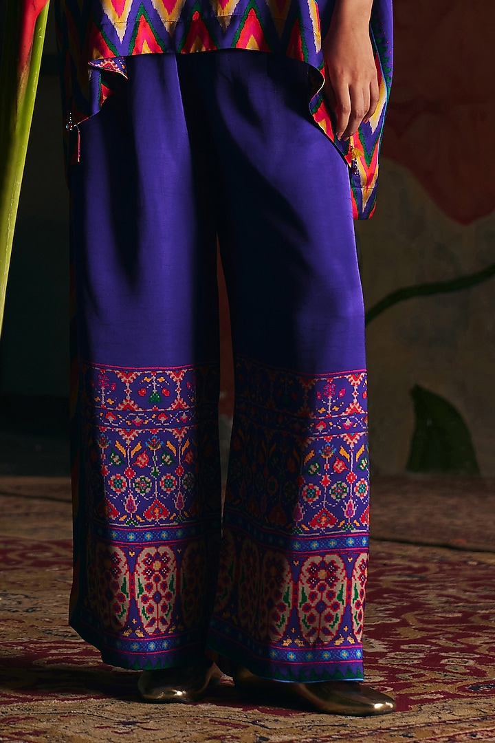 Purple Vegan Satin Raw Silk Patola Printed Co-Ord Set by SHRADDHA RAMBHIA at Pernia's Pop Up Shop