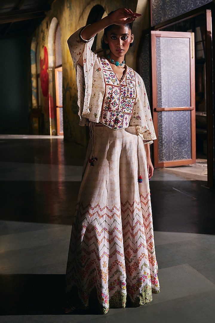 Ivory Vegan Slub Flared Palazzo Set by SHRADDHA RAMBHIA at Pernia's Pop Up Shop