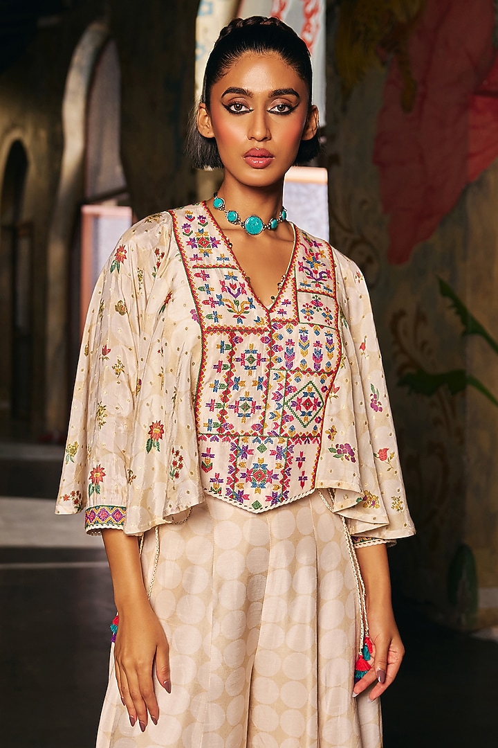 Ivory Vegan Slub Flared Palazzo Set by SHRADDHA RAMBHIA at Pernia's Pop Up Shop