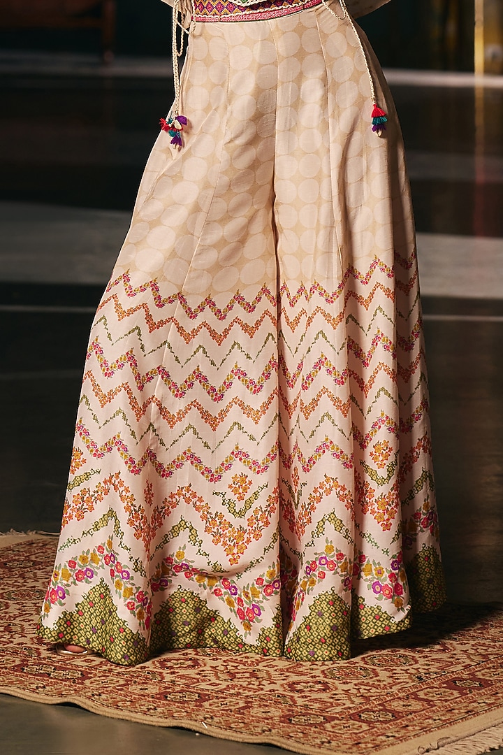Ivory Vegan Slub Flared Palazzo Set by SHRADDHA RAMBHIA at Pernia's Pop Up Shop