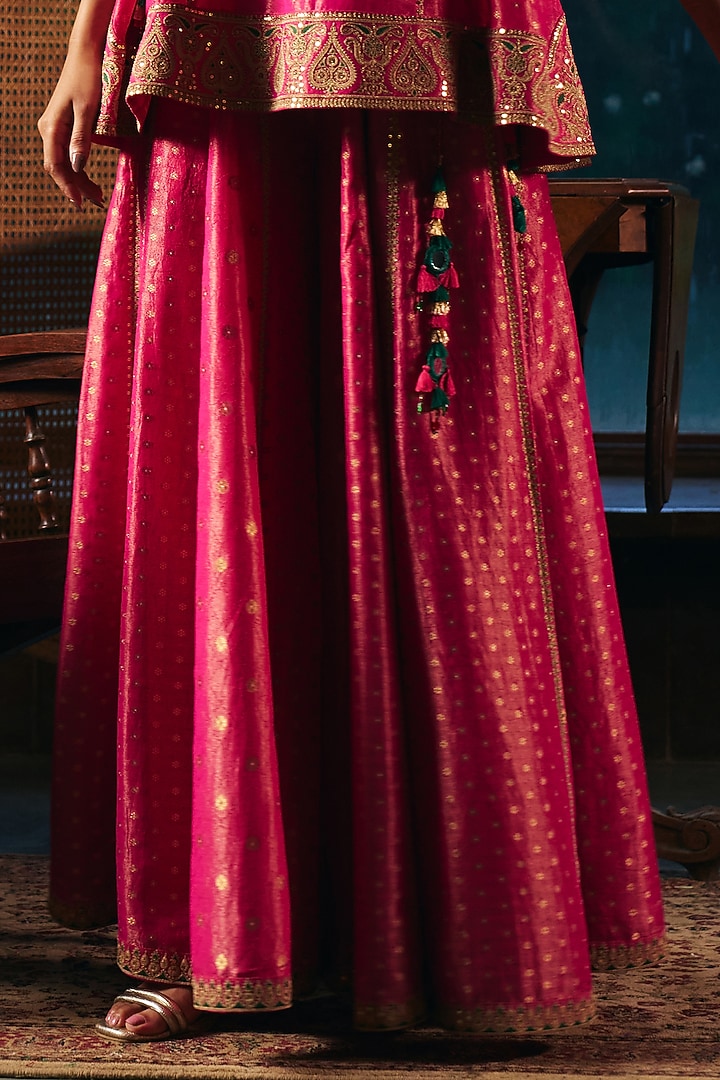 Rani Pink Fine Chanderi Tissue Short Kurta Set by SHRADDHA RAMBHIA at Pernia's Pop Up Shop