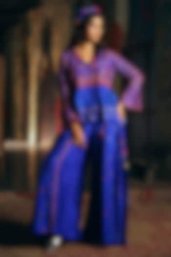 Royal Blue Vegan Slub Palazzo Set by SHRADDHA RAMBHIA at Pernia's Pop Up Shop