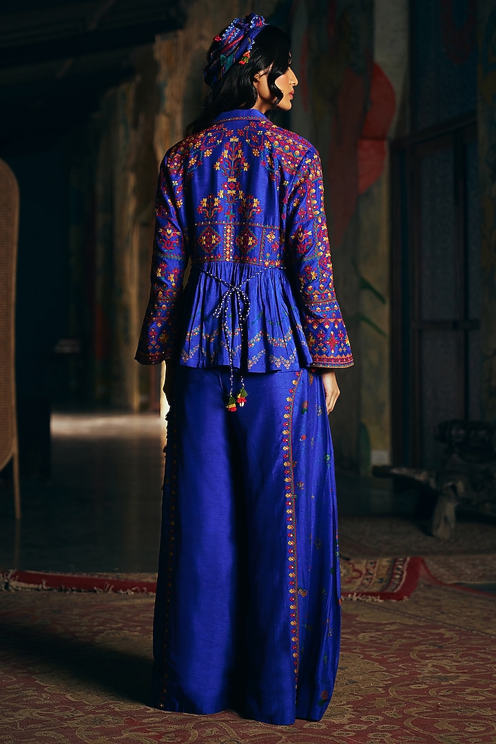 Royal Blue Vegan Slub Palazzo Set by SHRADDHA RAMBHIA at Pernia's Pop Up Shop