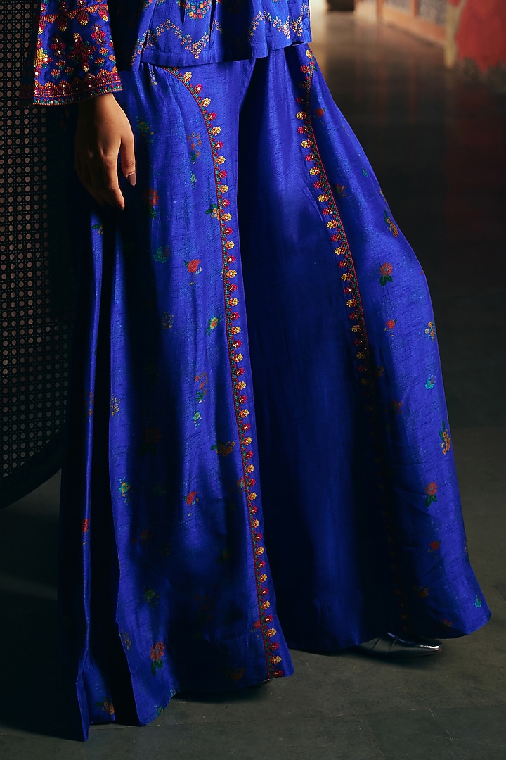 Royal Blue Vegan Slub Palazzo Set by SHRADDHA RAMBHIA at Pernia's Pop Up Shop
